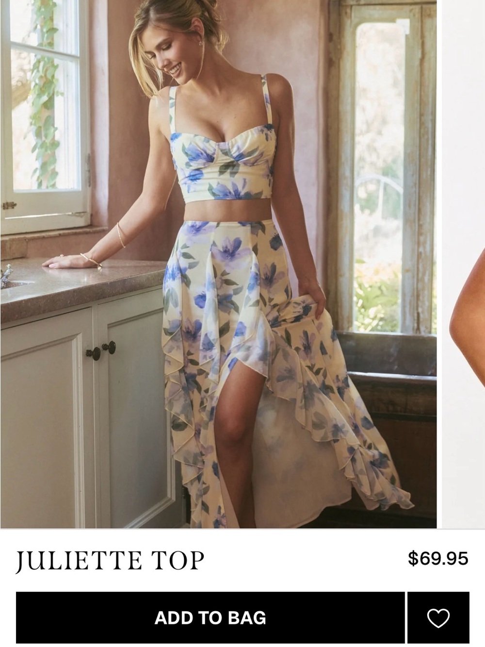 Showpo Cream Floral Crop Top with Blue Lilac Print